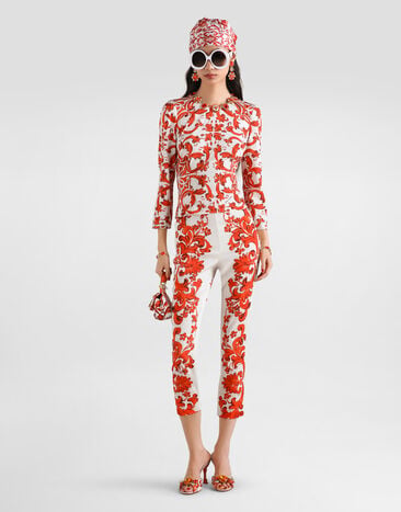 Dolce & Gabbana Capri-Leggings aus Charmeuse mit Majolika-Print Multicolor FTDJ0TGDDRJ