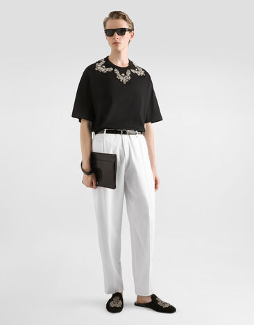 Dolce & Gabbana Jersey t-shirt with embroidery Black G8PB8ZHU7SD