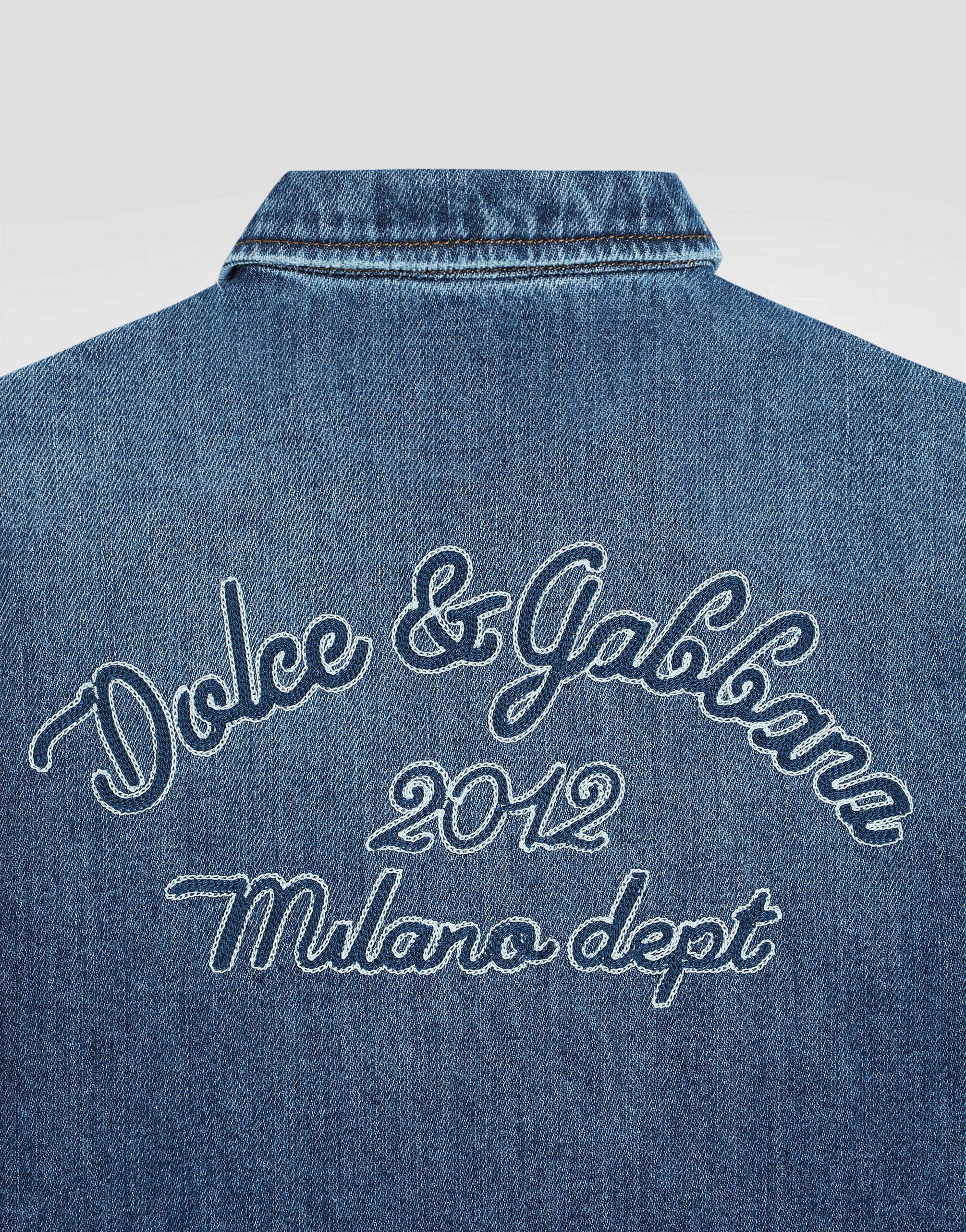 Dolce & Gabbana DENIM SHIRT WITH SHORT SLEEVES シャツ ロゴ Denim shirt with Dolce&Gabbana logo in Multicolor for Boys