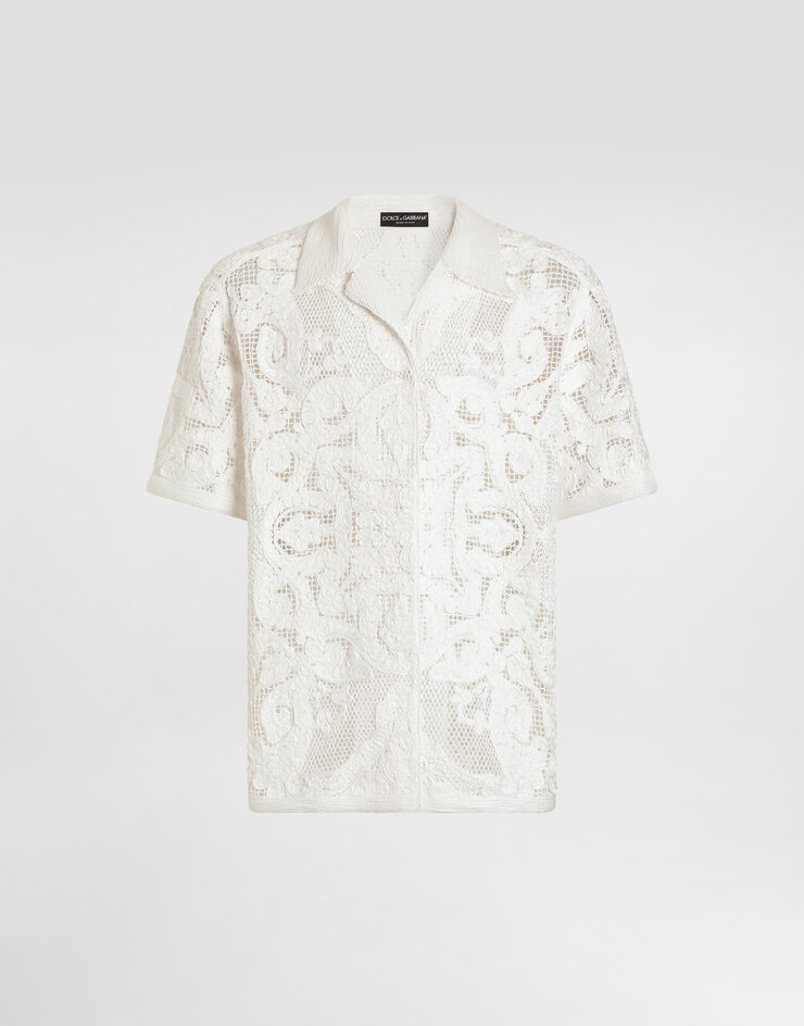 Dolce & Gabbana Cotton shirt with macramé embroidery Cream GXVAGZJBCKM