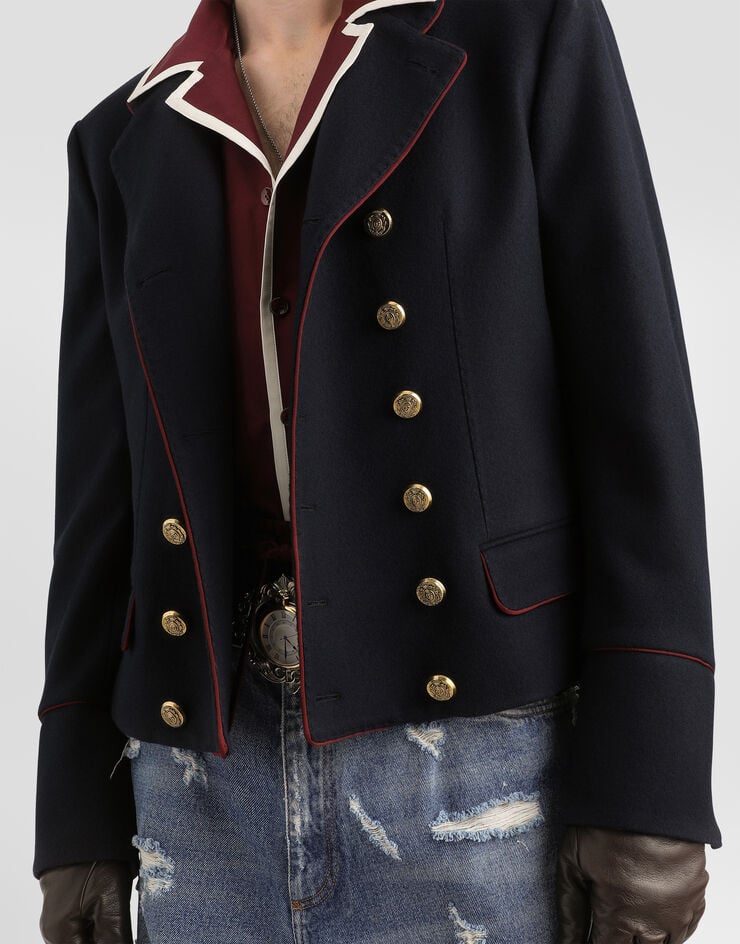 Dolce & Gabbana Double-breasted wool frock coat Blue G2WP4THU2B8