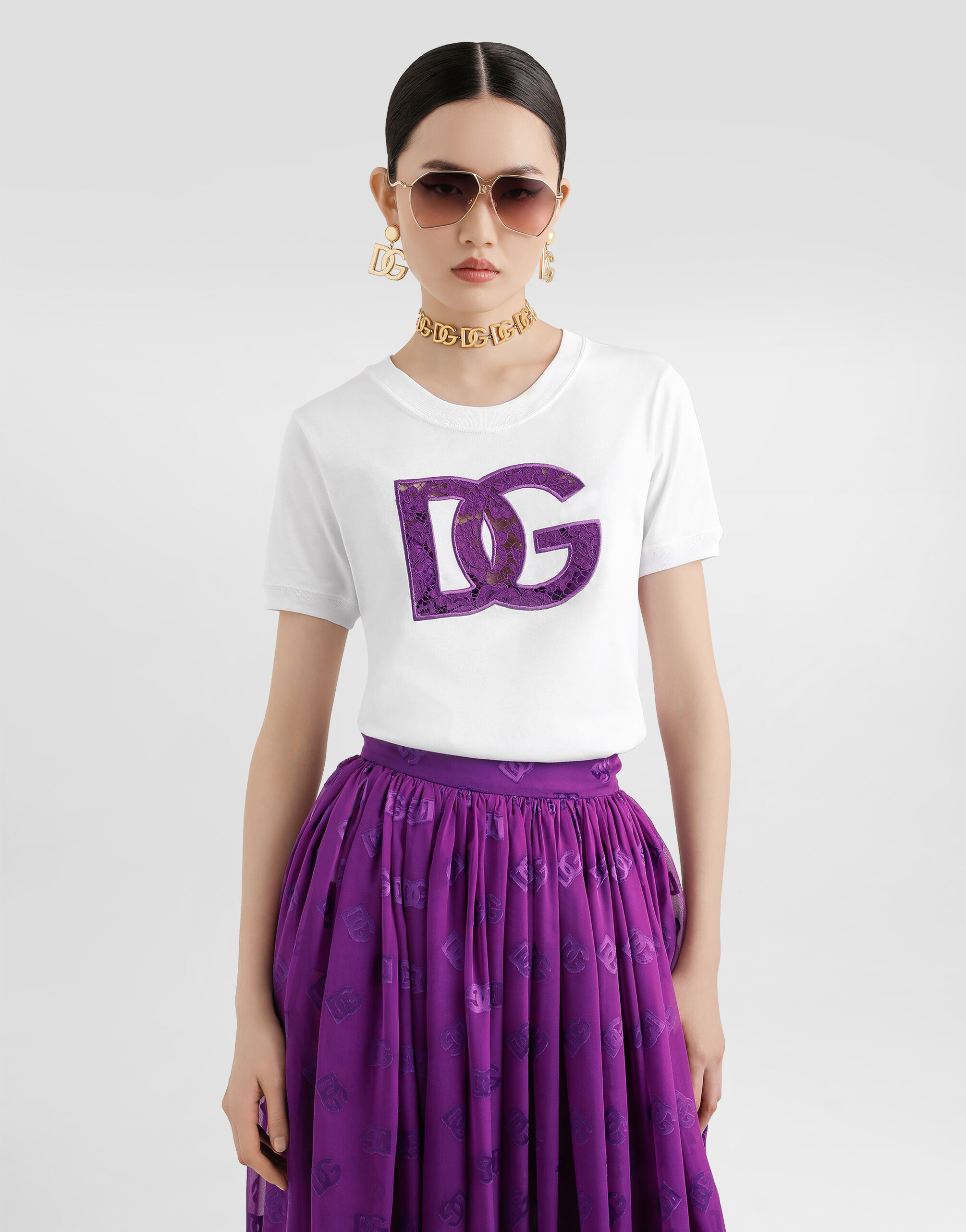 Tシャツ・カットソー Dolce & Gabbana FW25 Lace T-shirt (F8V20ZGDC9V W0800) Jersey t-shirt with lace inlay in White for Women