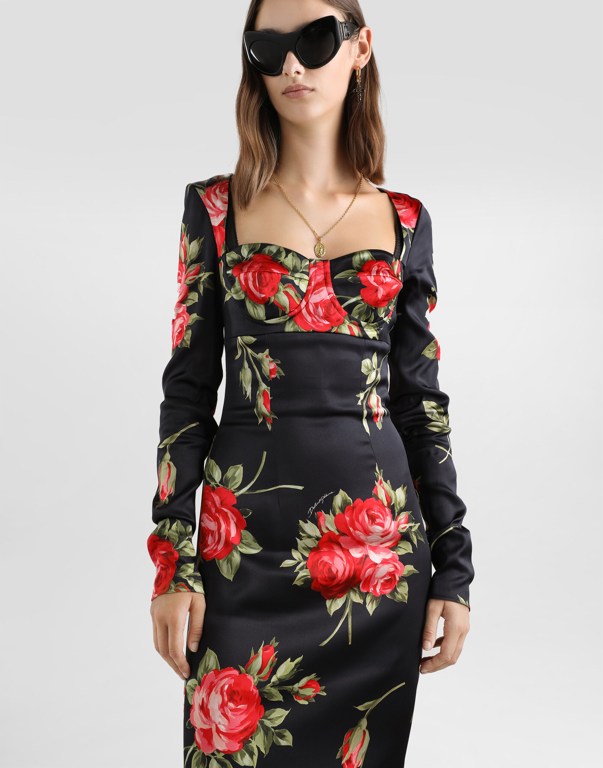 Rose bouquet-print sheath dress in Multicolor for Women