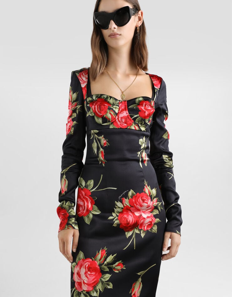 Dolce & Gabbana Rose bouquet-print sheath dress Multicolor F610FTFSICD