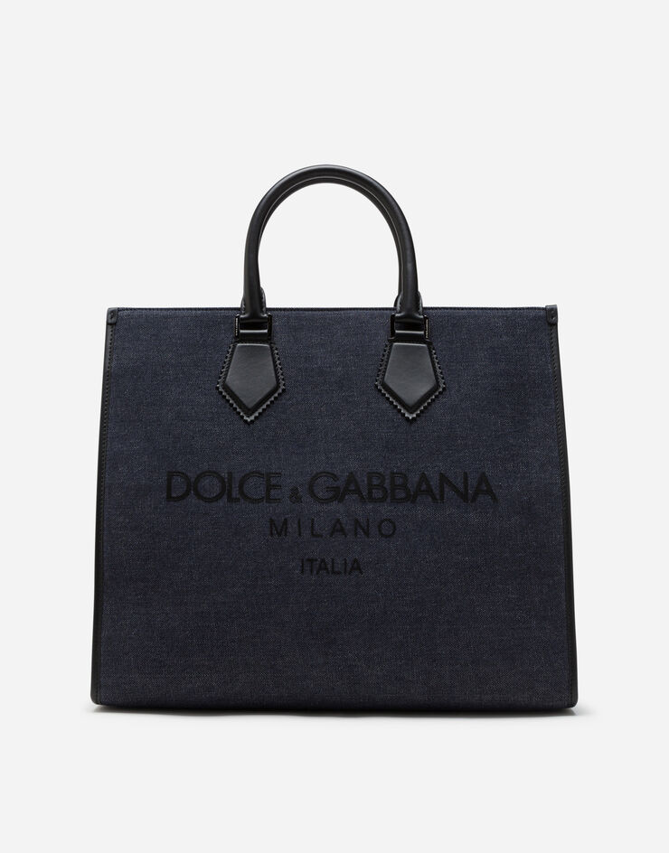 Dolce & Gabbana Edge shopping bag in denim with printed logo BLU BM1810AJ909