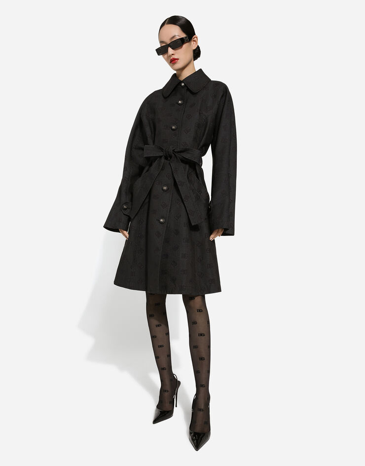 Dolce & Gabbana Trenchcoat aus Matelassé-Jacquard DG-Logo Schwarz F0C3RTHJMOW