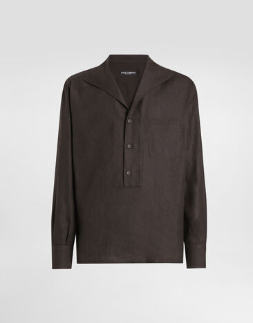 Dolce & Gabbana Three-button long-sleeved linen shirt Multicolor G5MX5TFSA5W