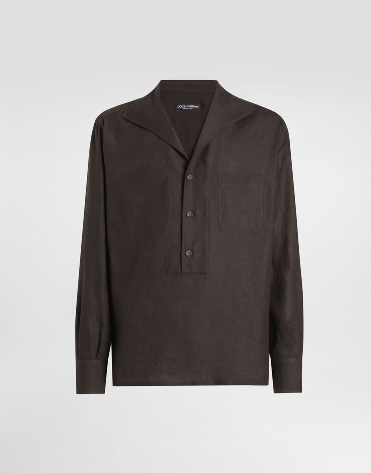 Dolce & Gabbana Three-button long-sleeved linen shirt Brown G5ND3TFU4JB