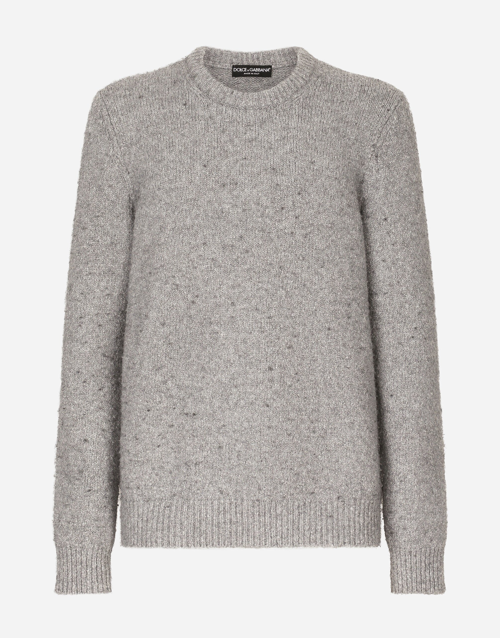 Dolce & Gabbana Technical wool round-neck sweater with logo tag Grey GXX03TJBSIM