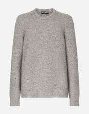 Dolce&Gabbana Technical wool round-neck sweater with logo tag Grey GXR79TJCVL9