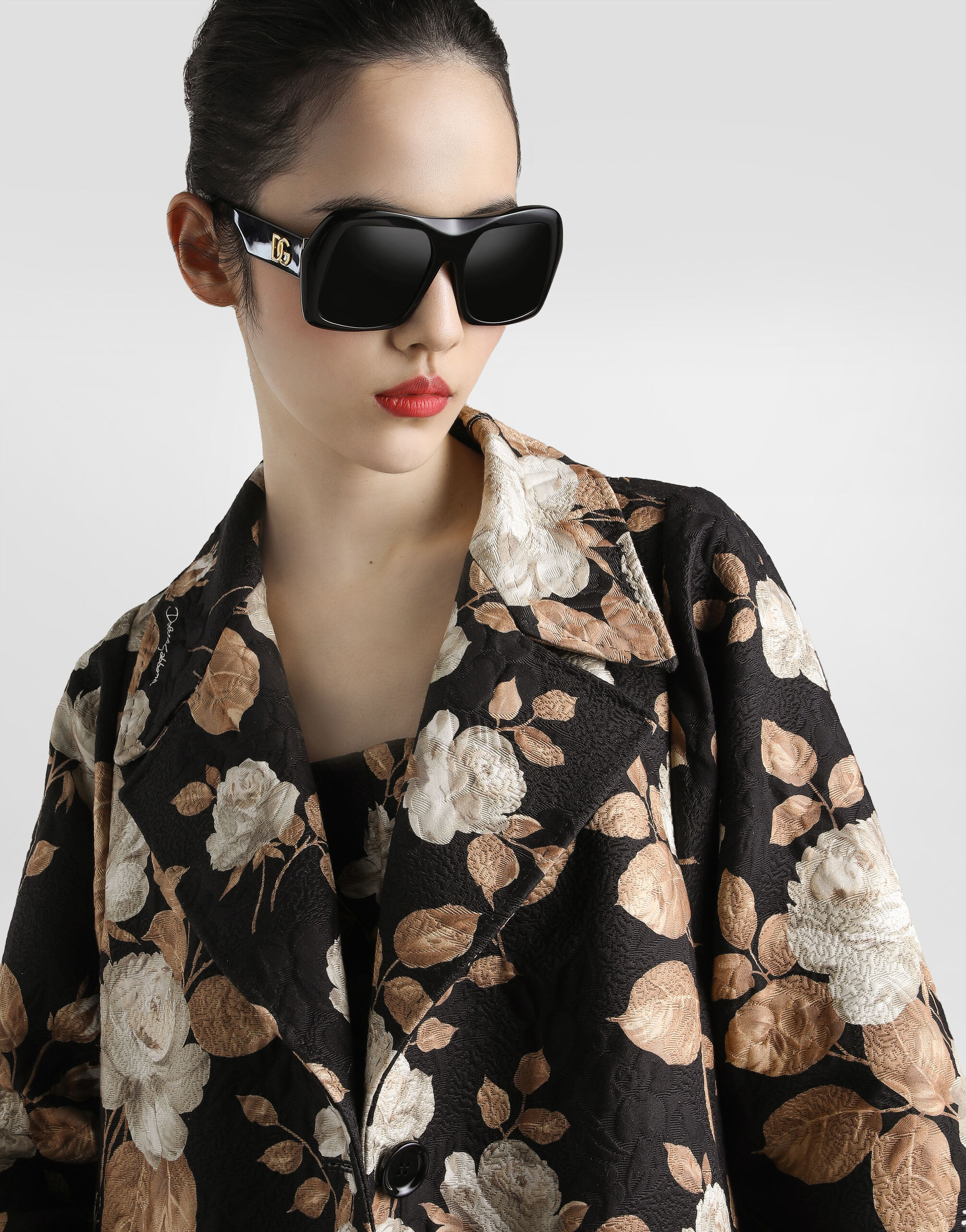 Printのウィメンズ Vintage rose-print single-breasted coat