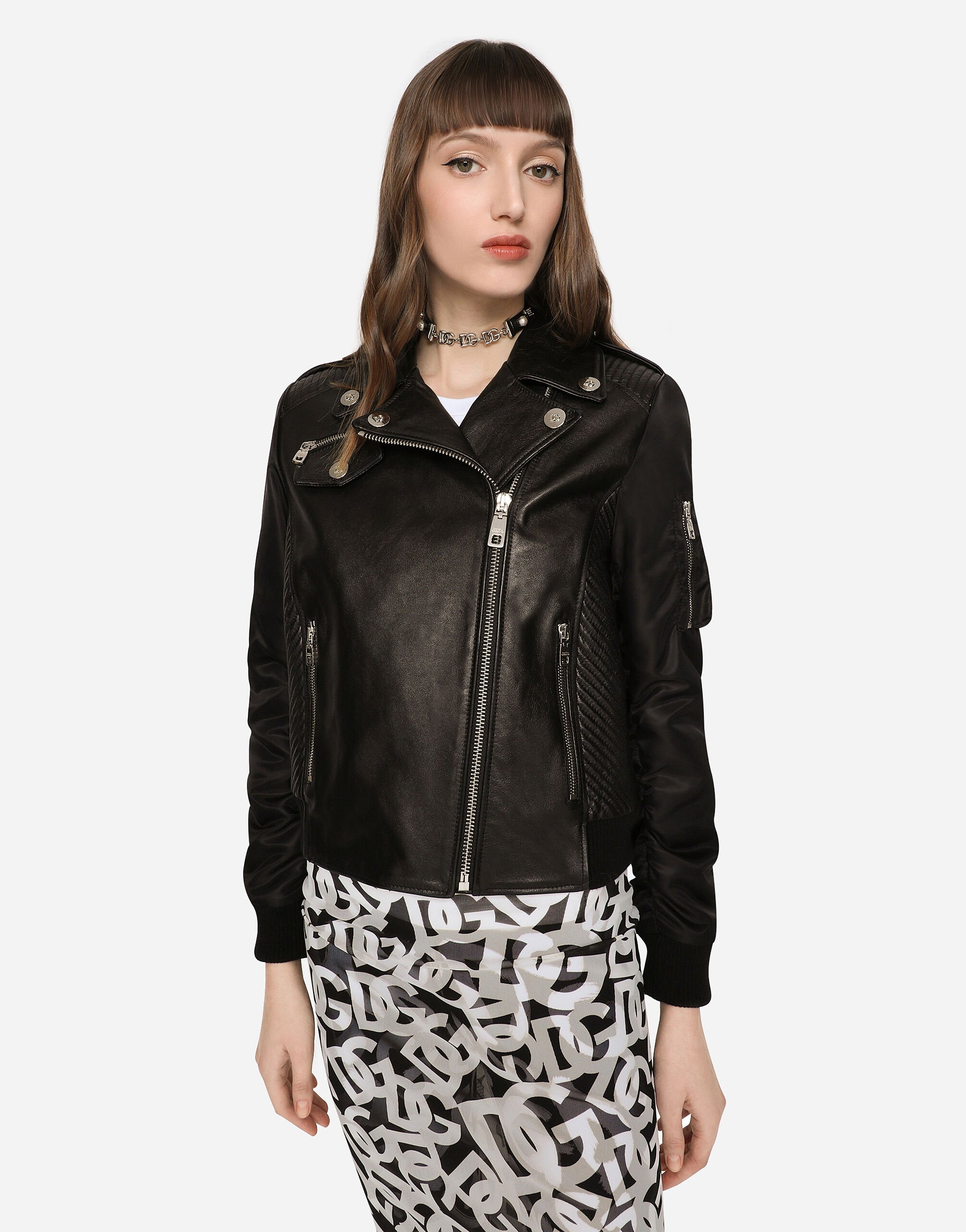 Leather biker jacket in Black for Women Dolce Gabbana US