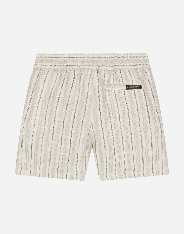 Dolce & Gabbana Striped linen shorts with branded label Multicolor L13Q08FR4BY