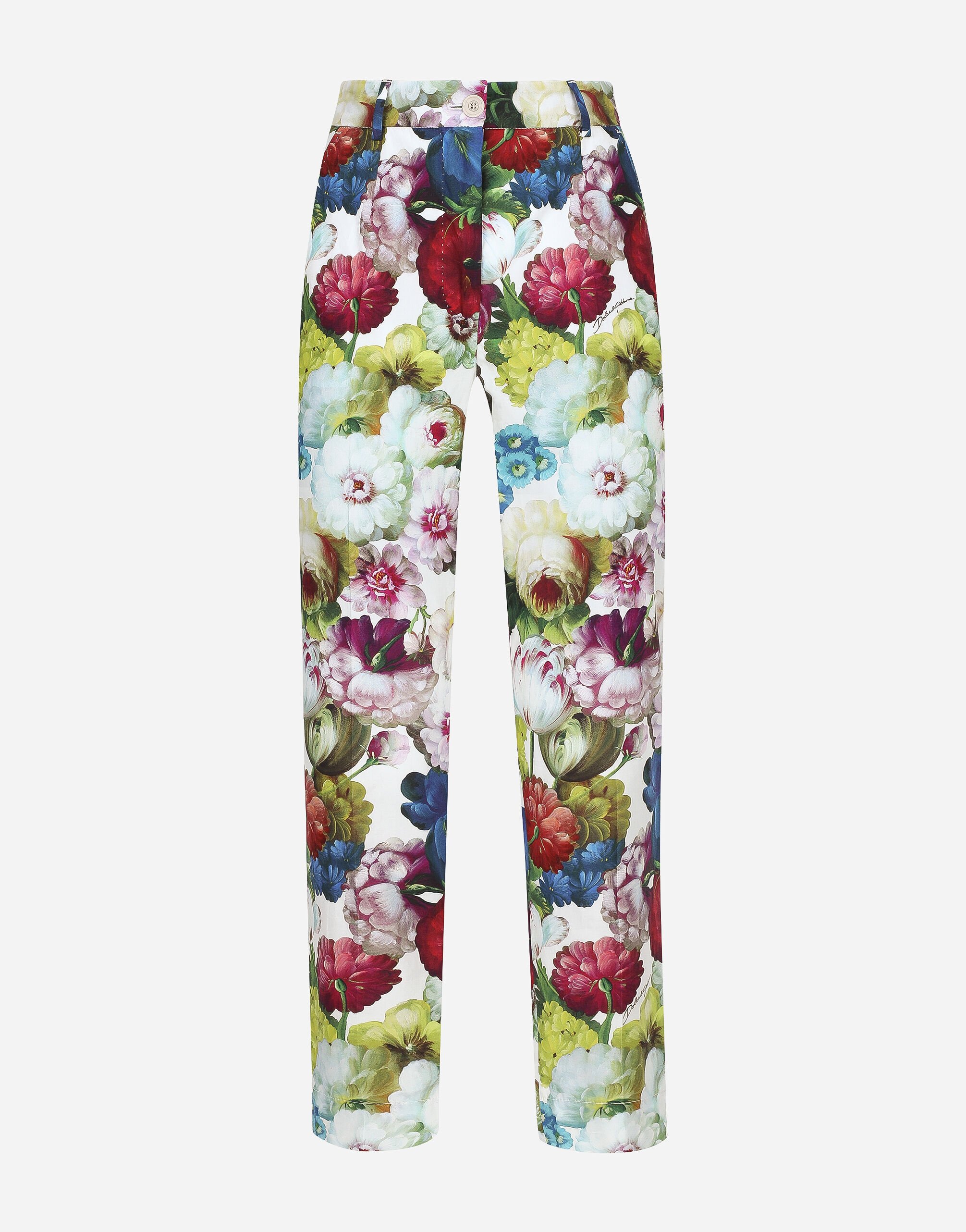 Dolce & Gabbana Cotton pants with nocturnal flower print Print F5R73THS5Q1