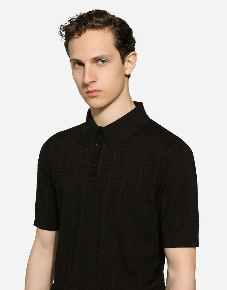 Dolce & Gabbana Silk jacquard polo-shirt with DG logo Black GXZ15TJBSOS