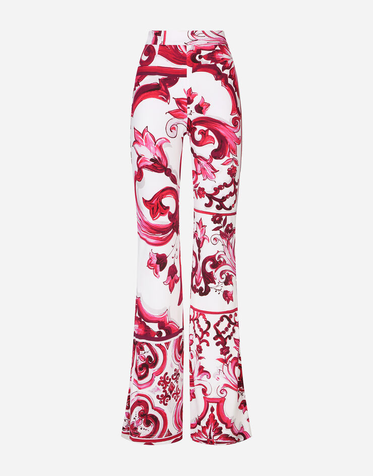 Dolce&Gabbana Pantalón acampanado de organdí con estampado Maiolica Multicolor FTCVTTFS8C0