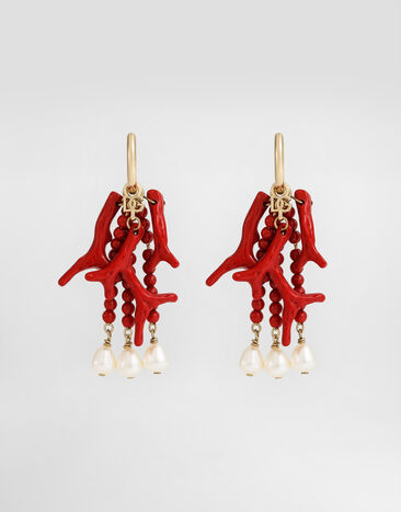 Dolce & Gabbana Creole earrings with horn, coral branches and pearls Gold WEQ6A4W1111