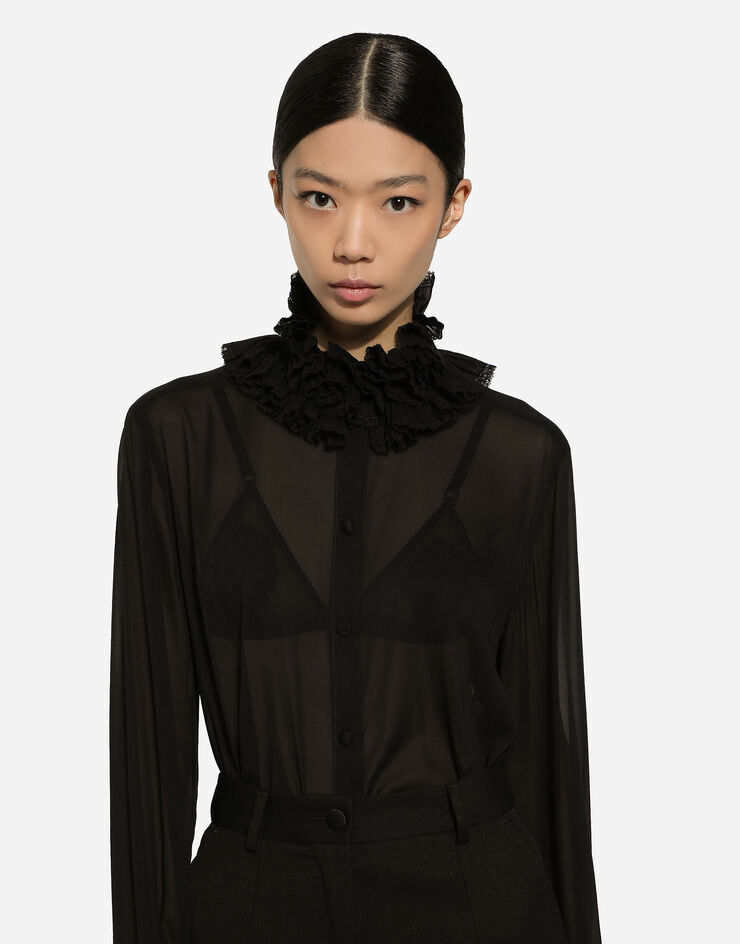Dolce & Gabbana Georgette shirt with pleated cuffs and collar details Black F5S22TFUAFU