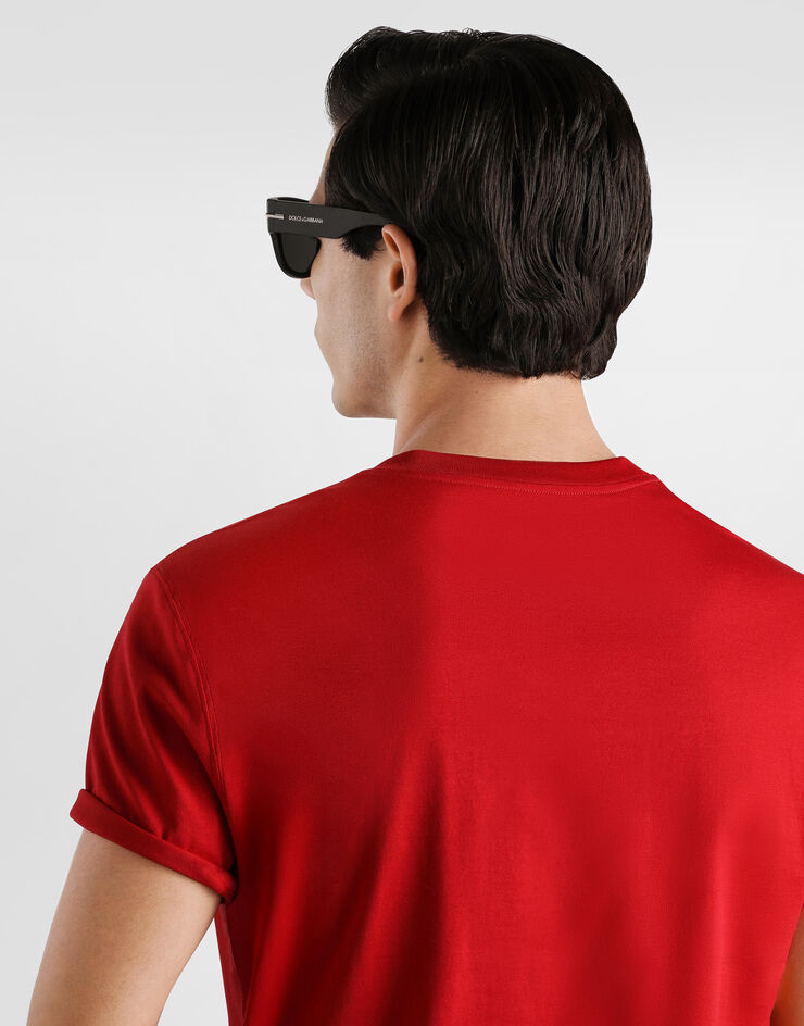 Dolce & Gabbana Cotton t-shirt with logo embroidery Red G8RA2ZG7P7T