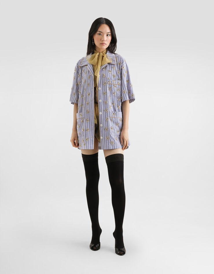 Dolce & Gabbana Poplin shirt with flower embroidery Multicolor F5U29ZGDDSB