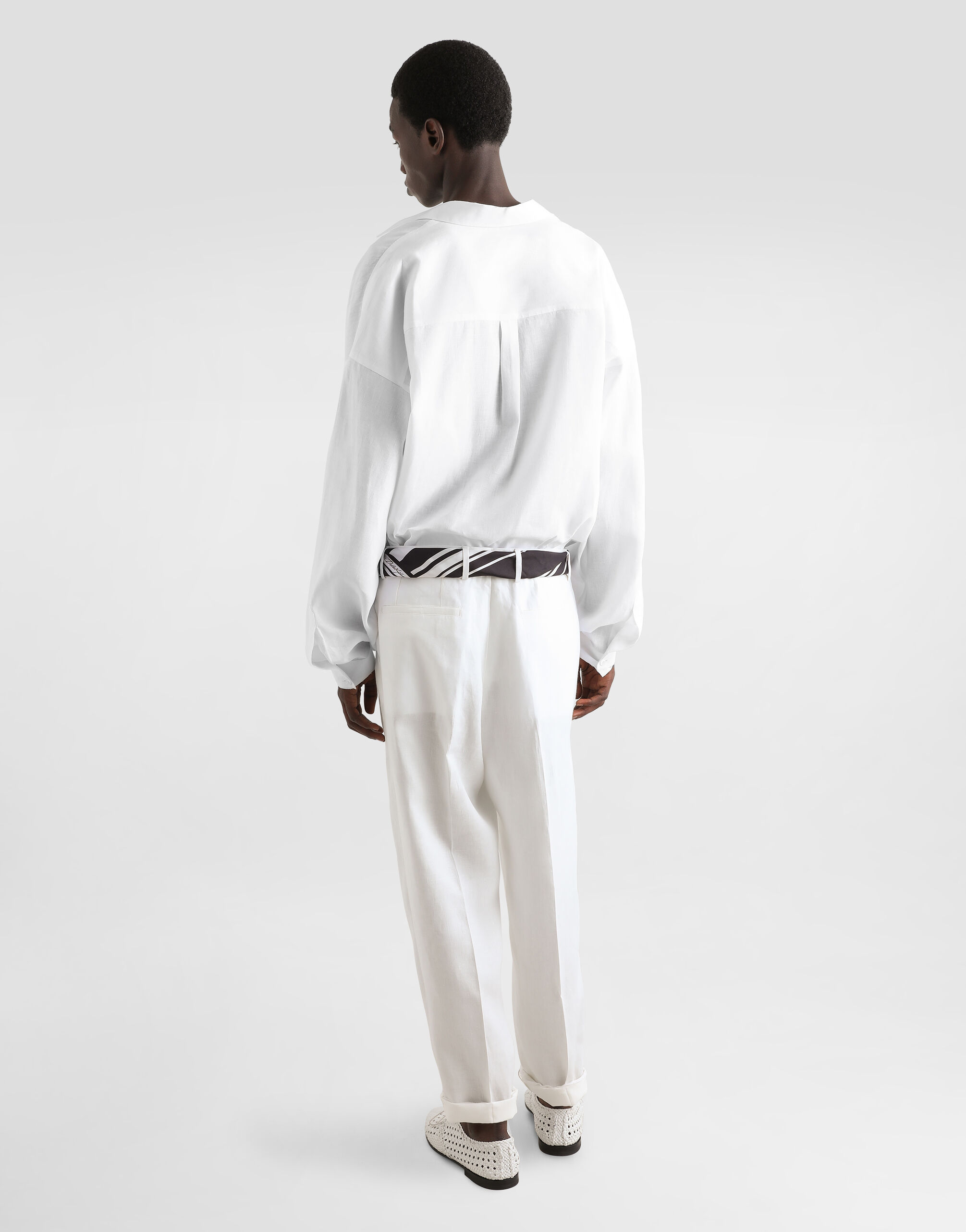 Long-sleeved linen shirt in White for Men | Dolce&Gabbana®