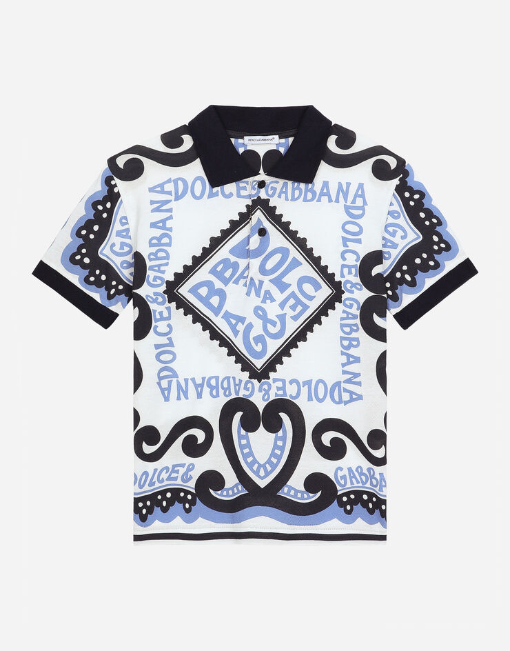 Dolce & Gabbana 마리나 프린트 피케 폴로 셔츠 스카이블루 L4JTCXG7M5T