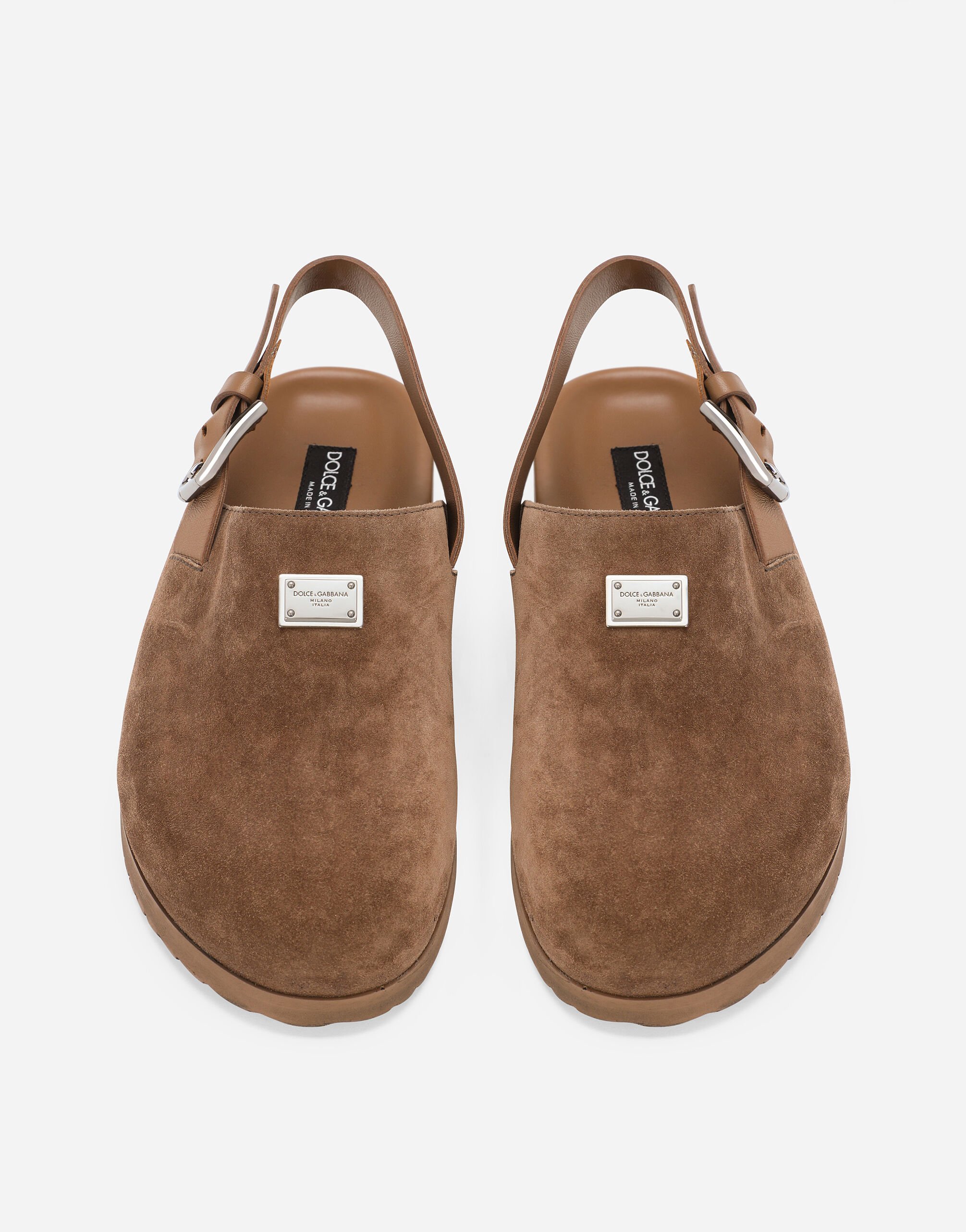 DOLCE & GABBANA ロゴプレート スエード サボ サンダル Brown A80402A4434_80024_0.jpg