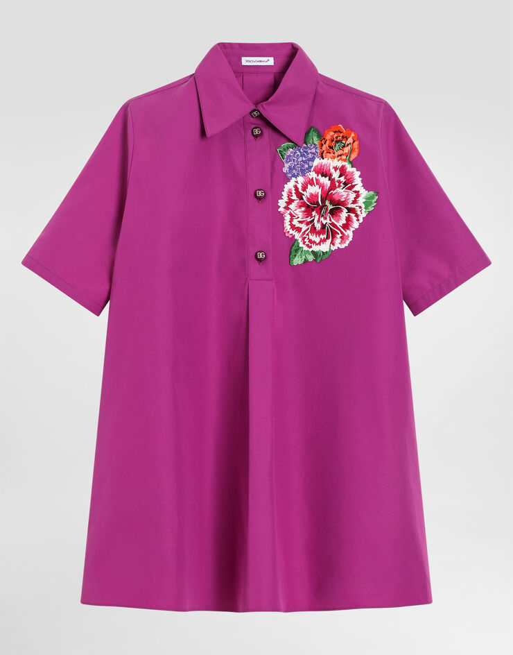 Dolce & Gabbana Kleid aus Baumwollpopeline mit Patch Fuchsia L54DF6FU5V4