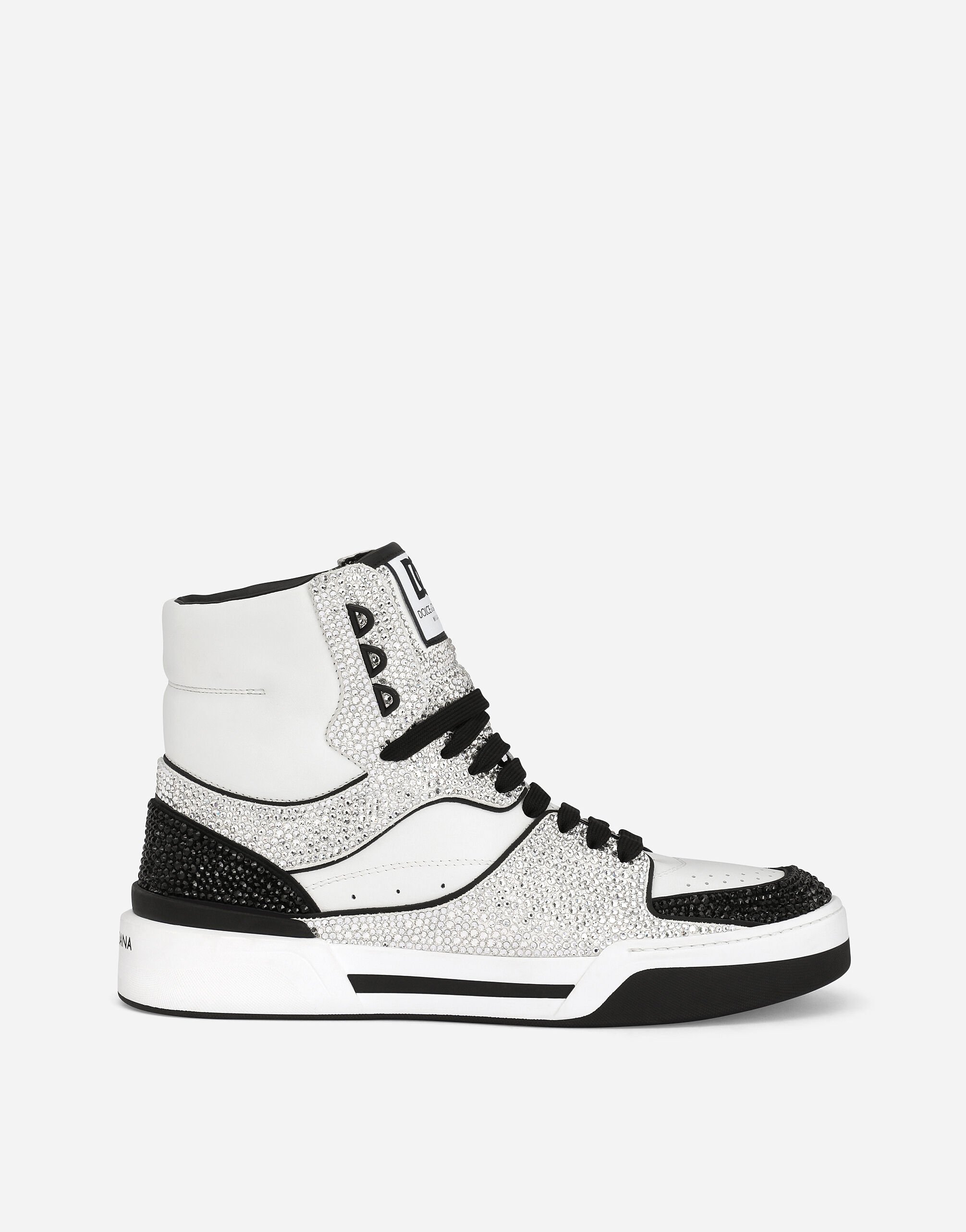 Dolce & Gabbana Calfskin New Roma high-top sneakers with fusible rhinestones Black/Silver CS1863AO223