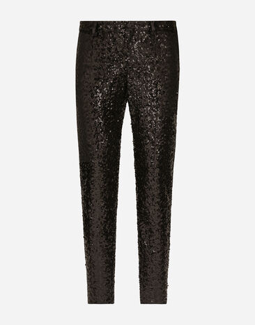 Dolce & Gabbana Pantalón de esmoquin clásico con lentejuelas Negro GP0F3TFLSGD