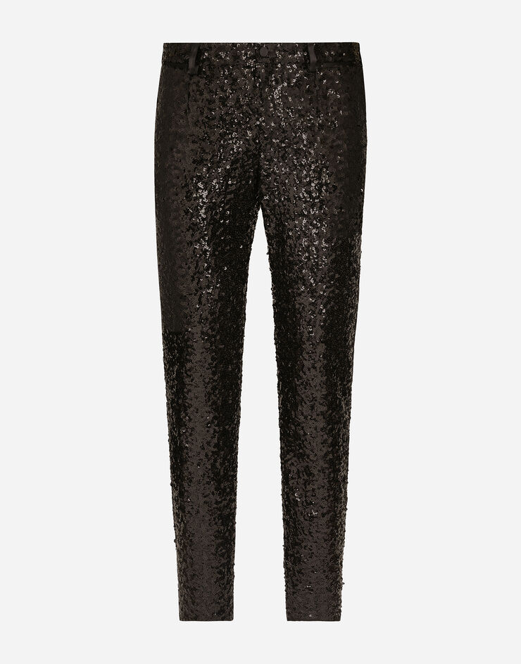 Dolce & Gabbana Classic tuxedo pants with sequins Black GP0F3TFLSGD