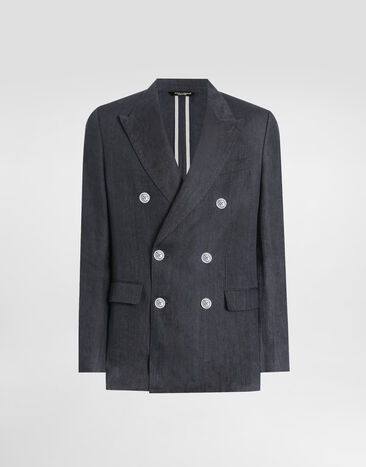 Dolce & Gabbana Zweireihige Jacke Sicilia Light aus Leinenstoff Grau G2QS7TFU4MF