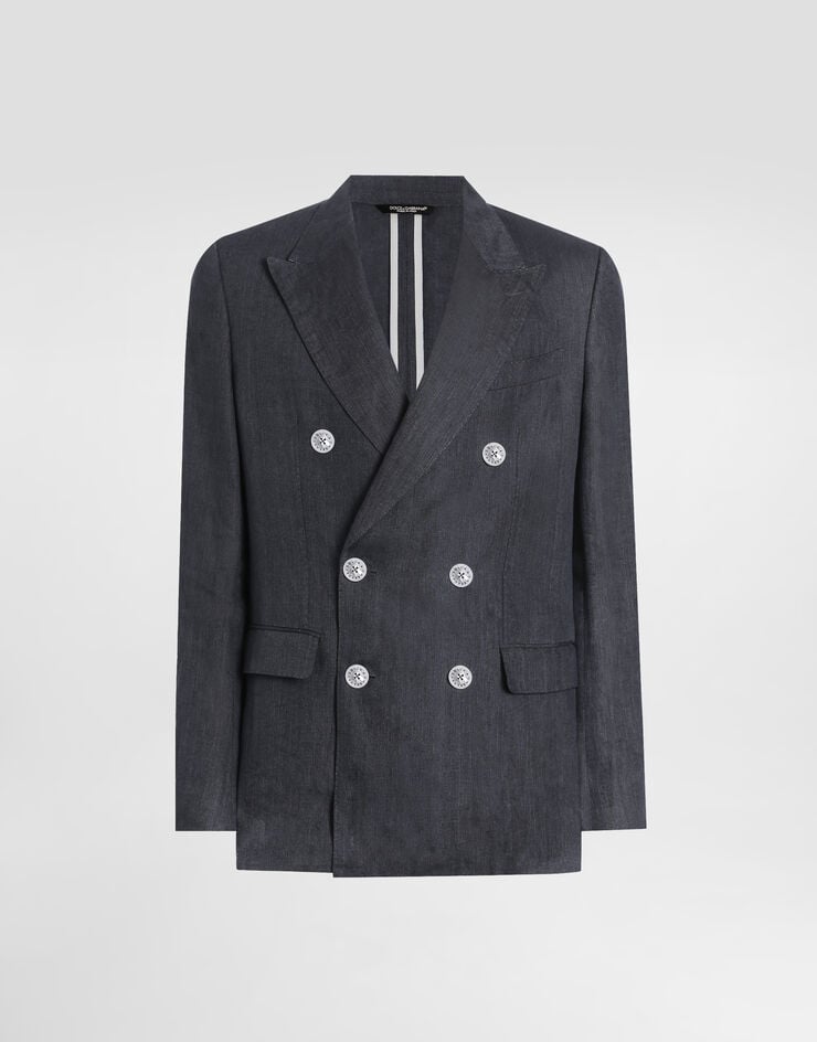 Dolce & Gabbana Zweireihige Jacke Sicilia Light aus Leinenstoff Grau G2QS7TFU4MF