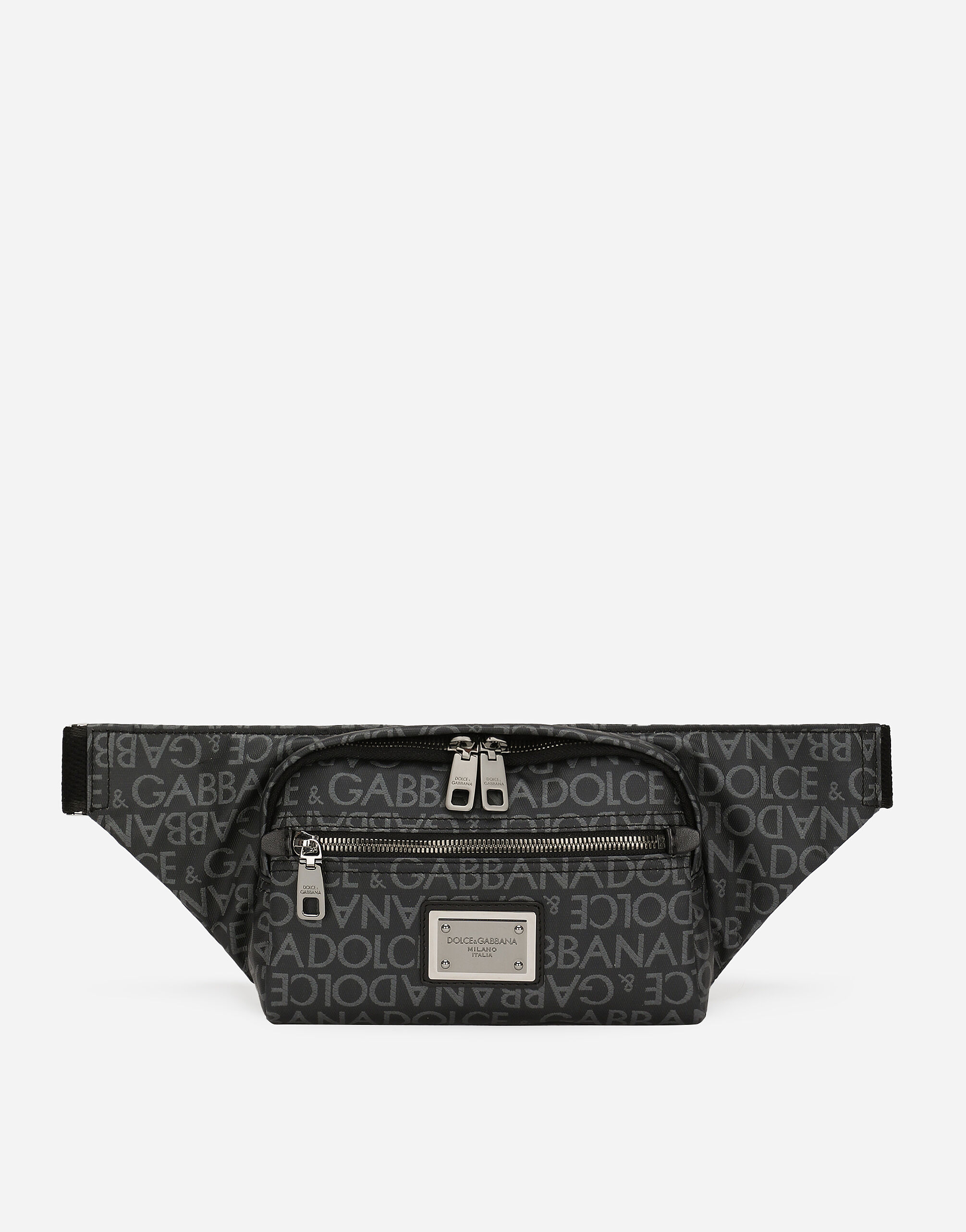 Dolce&Gabbana Kleine Gürteltasche aus beschichtetem Jacquard Schwarz BM2123AQ437