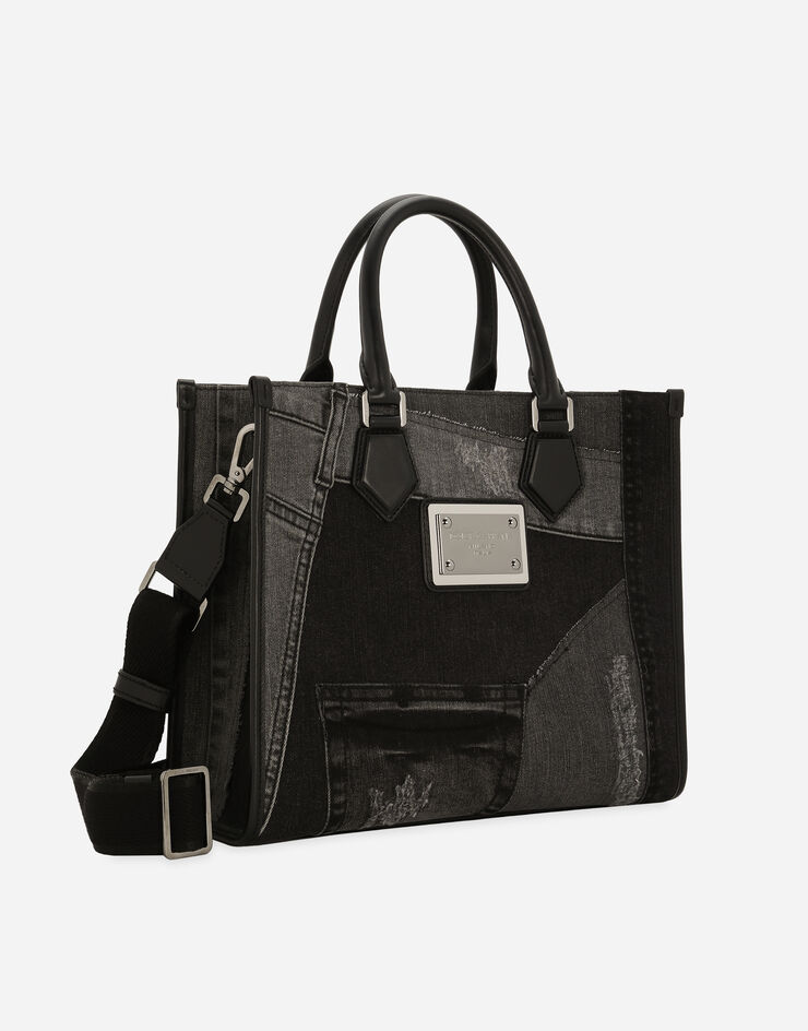 Dolce&Gabbana Маленькая сумка-шоппер из денима в технике пэчворк черный BM2272AQ437