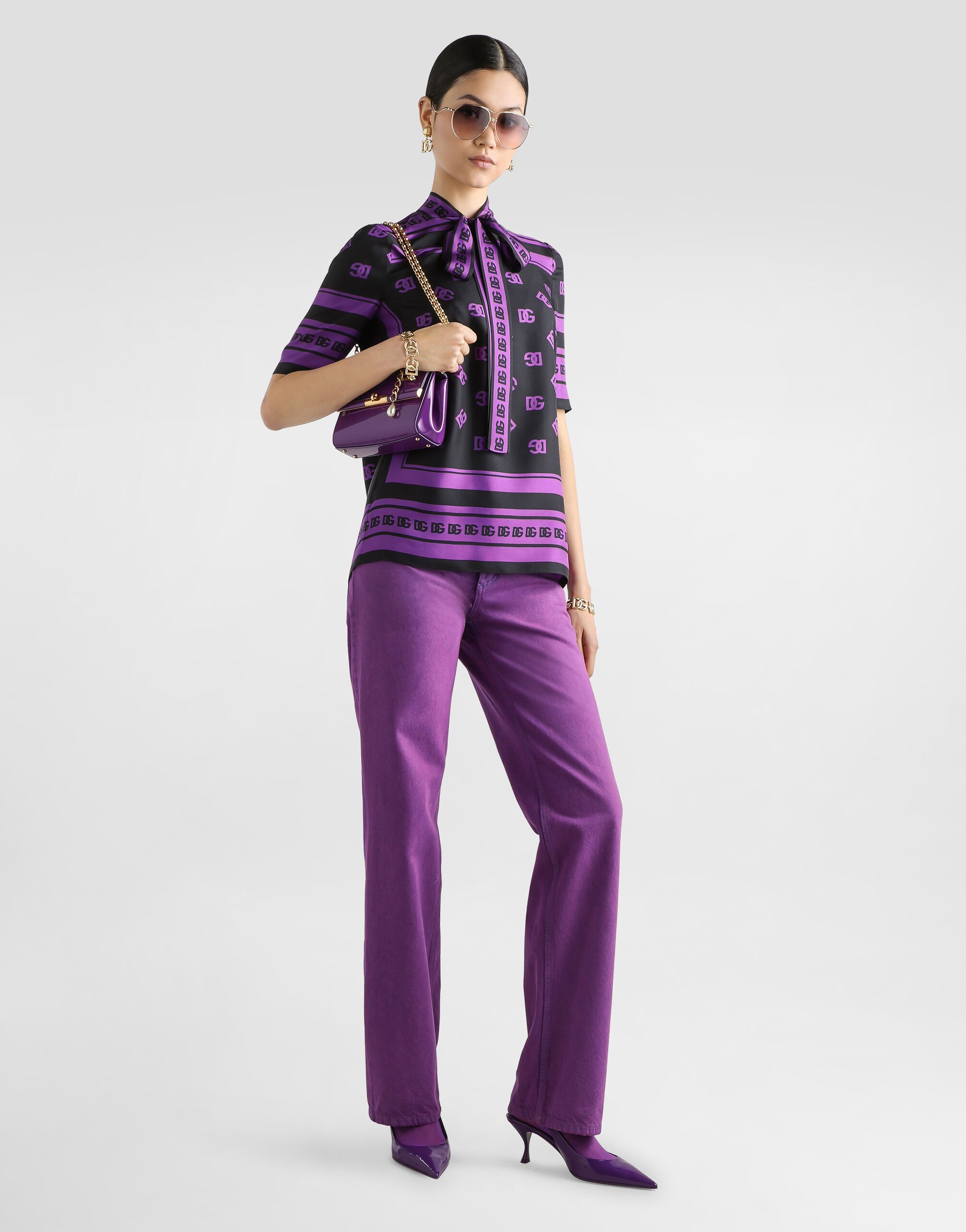 DG logo all-over print silk top in Print for Women | Dolce&Gabbana® US