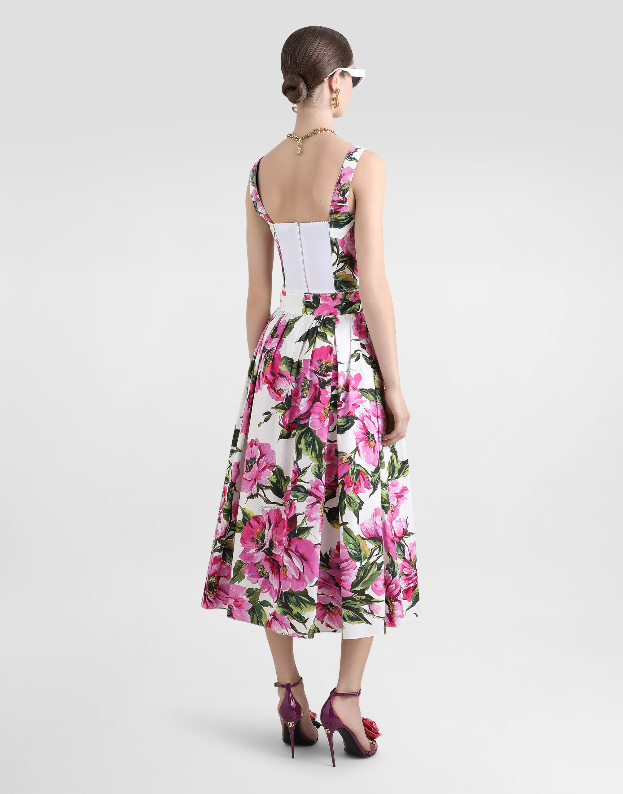 Peony-print cotton circle skirt in Print for Women