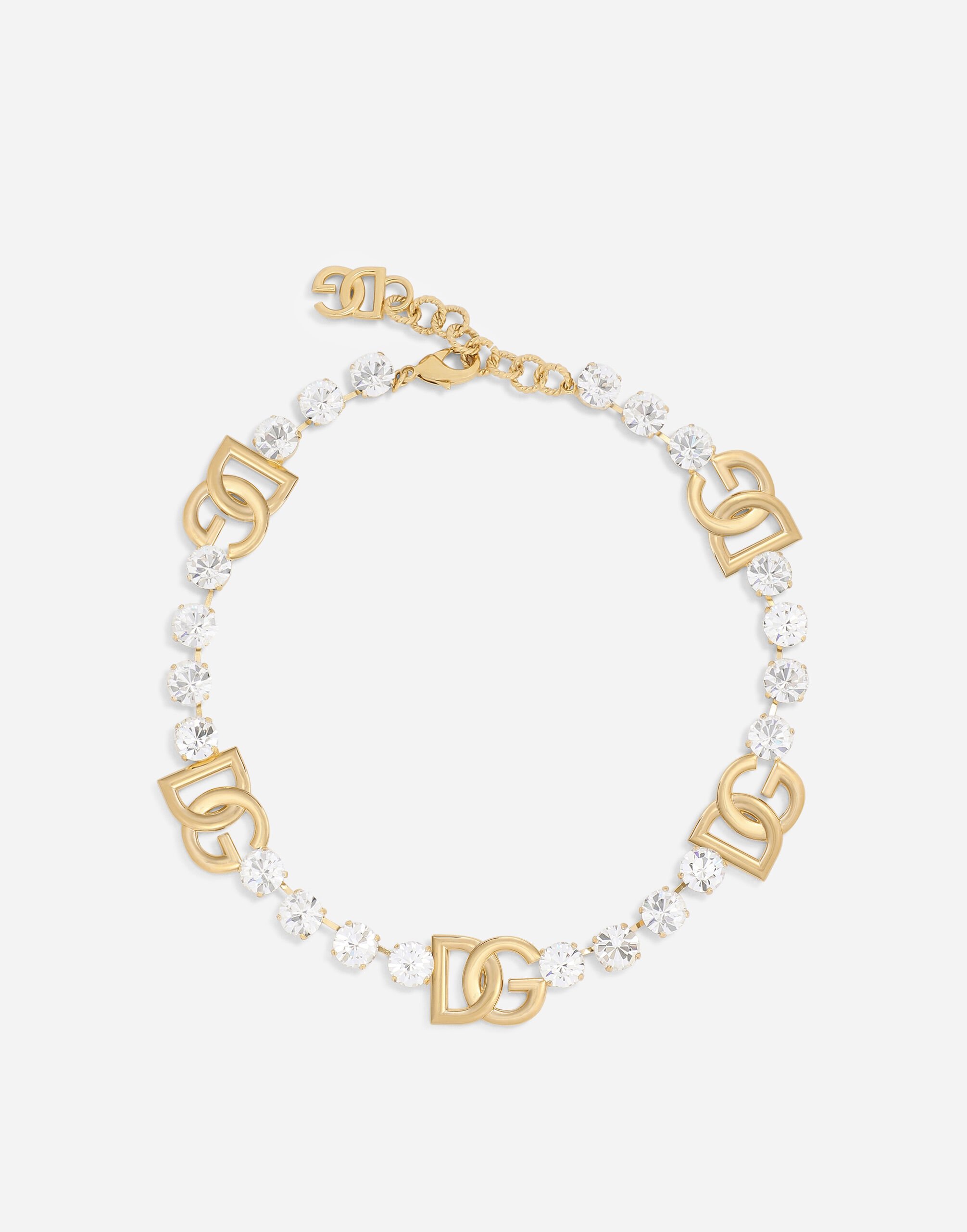 Dolce & Gabbana Rhinestone necklace with DG logo Silver WEQ2X6W1111