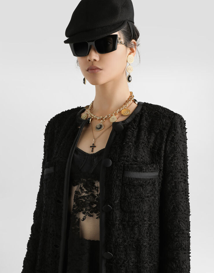 Dolce & Gabbana Single-breasted tweed jacket Black F27EETHUMJK