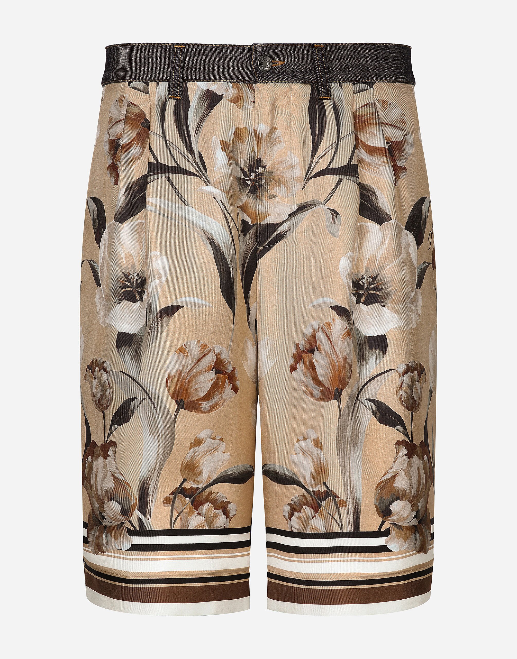 Dolce & Gabbana شورت طويل بحرير أمامي وظهر دنيم متعدد الألوان G5LY0DG8LA5