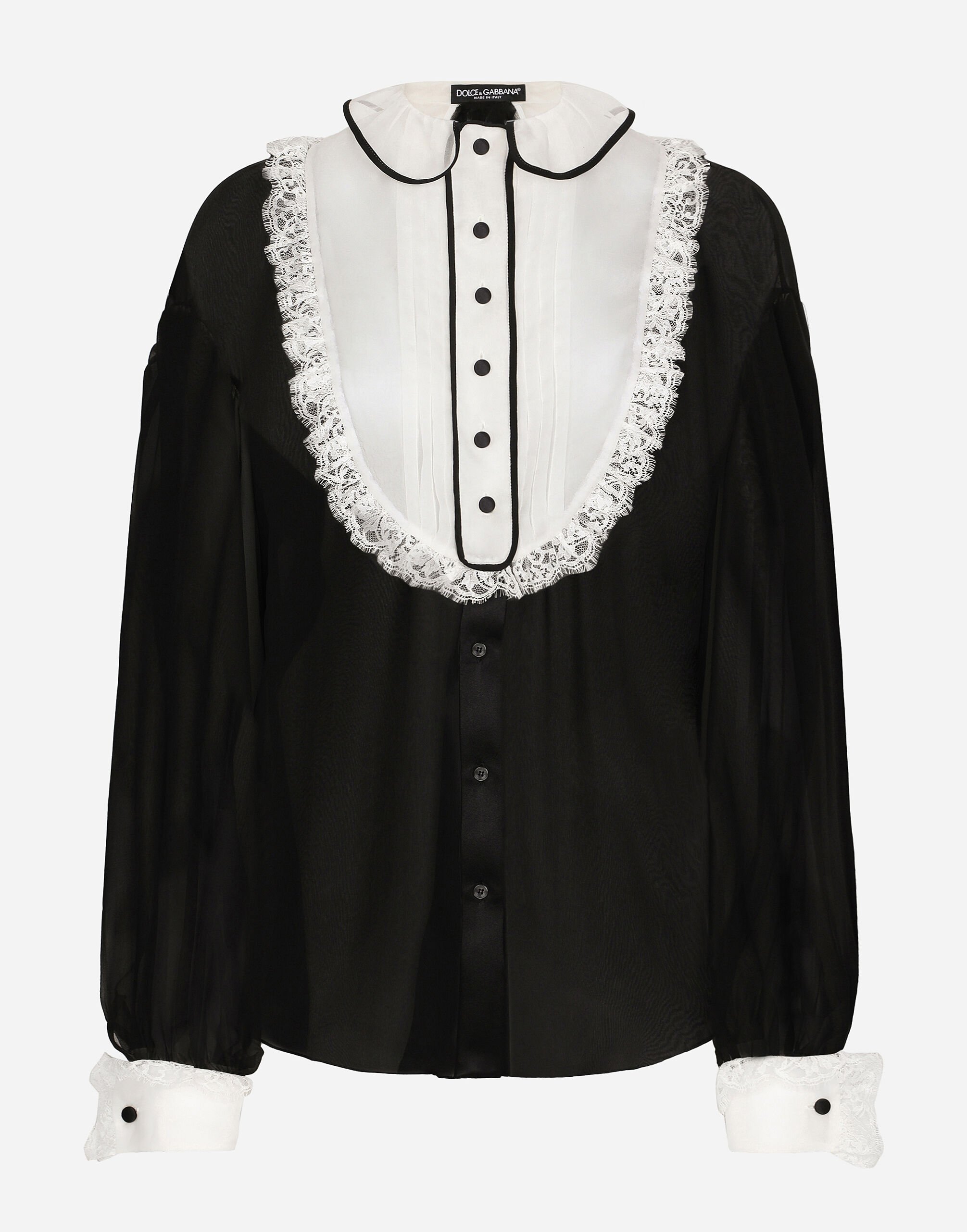 Dolce & Gabbana Chiffon shirt with shirt front and organza cuffs Black F7T19TG9798
