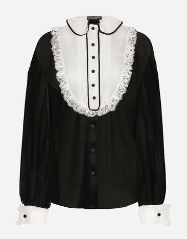 Dolce & Gabbana Chiffon shirt with shirt front and organza cuffs Black F5S17TFU1AT