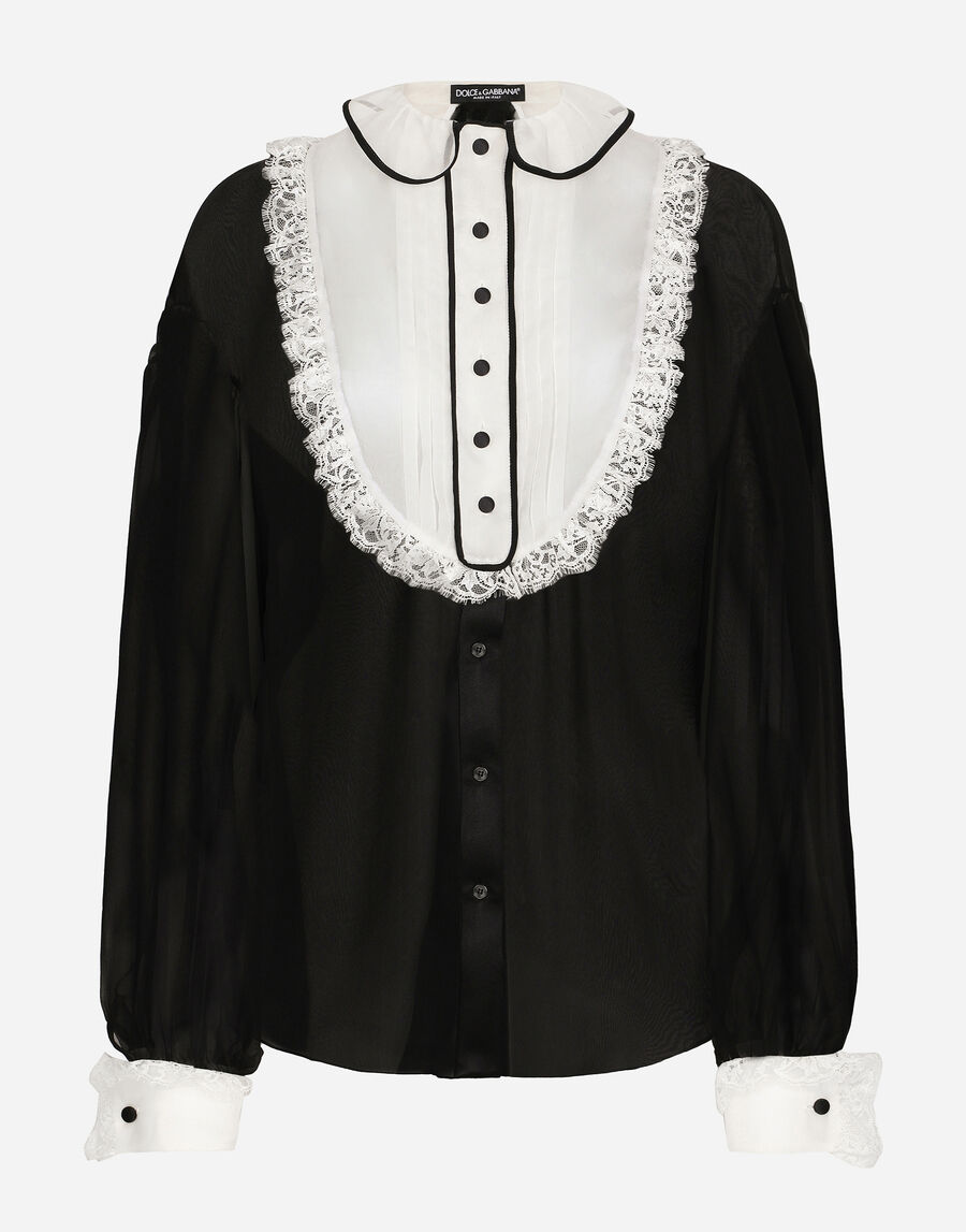 Chiffon shirt with shirt front and organza cuffs
