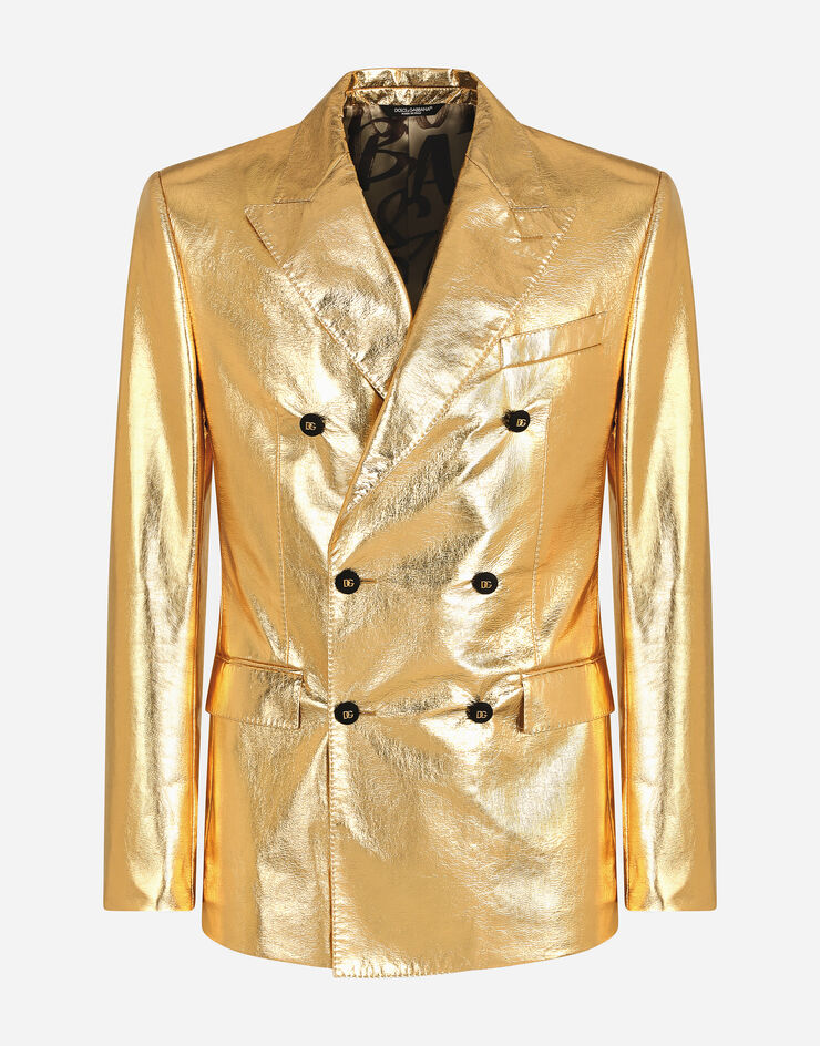 Dolce & Gabbana Double-breasted Sicilia suit in laminated fabric Gold GKGJMTFUSIG