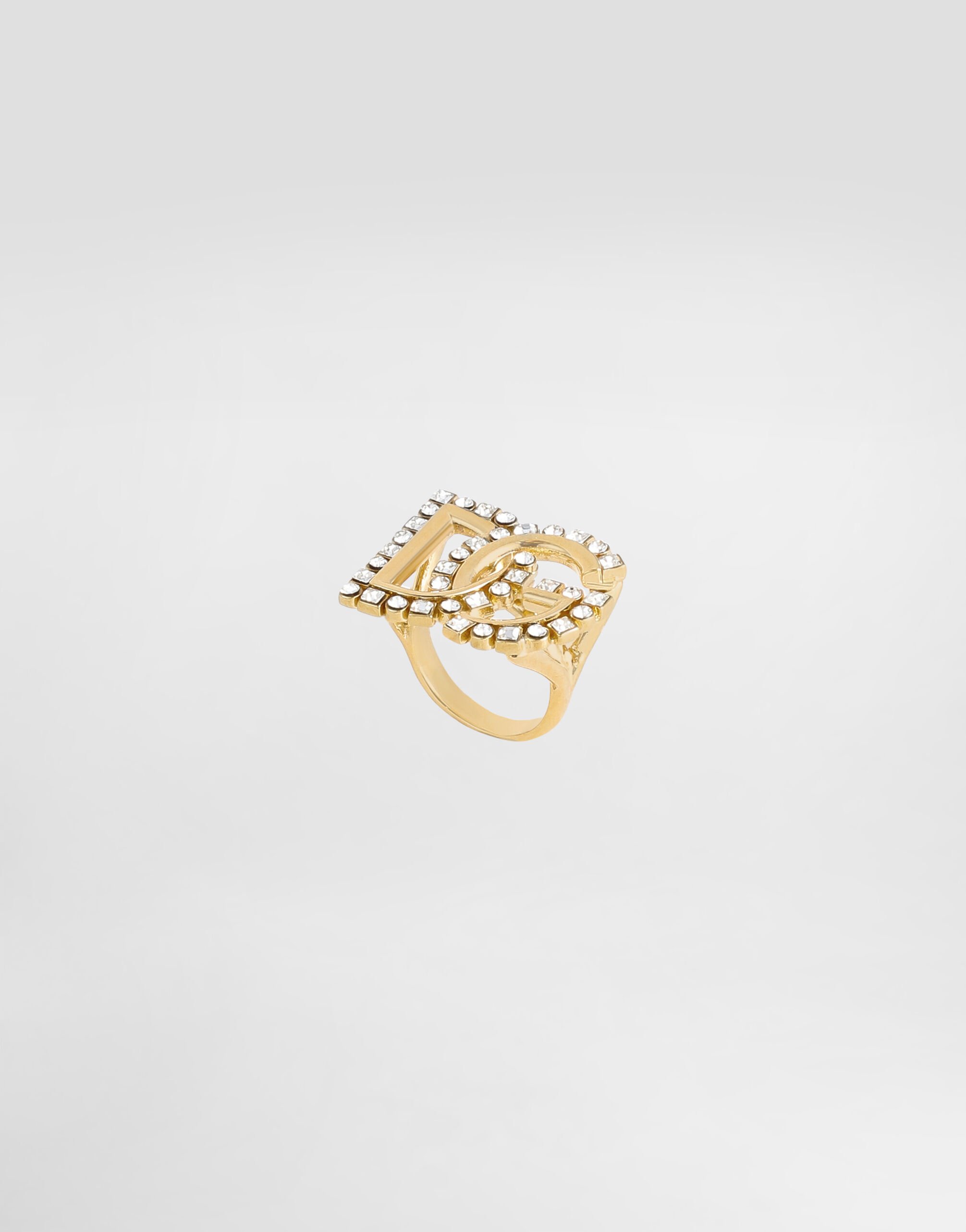 Ring with rhinestone-detailed DG logo in Gold for Women