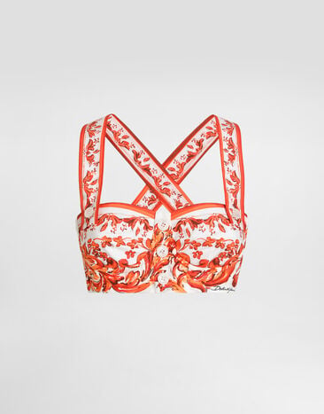 Dolce & Gabbana Top bustier in popeline stampa maiolica Multicolore F78IUTGDDRL