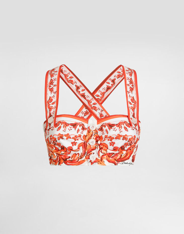 Dolce & Gabbana Top bustier in popeline stampa maiolica Multicolore F78IUTGDDRL