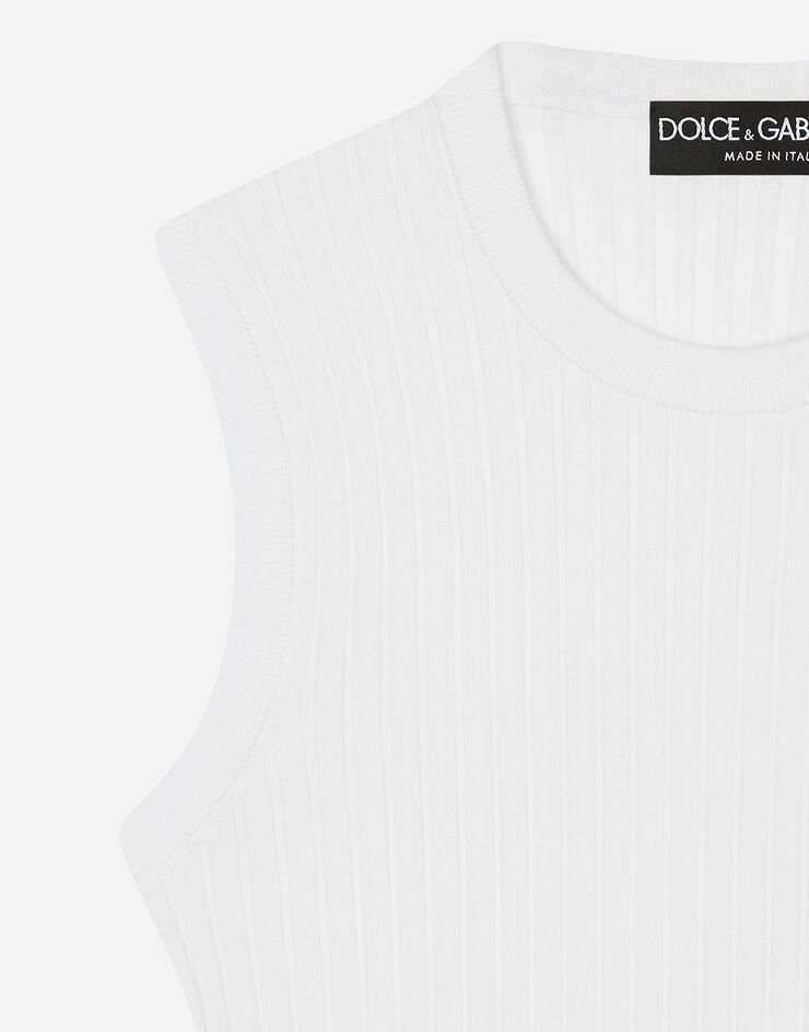 Dolce & Gabbana Ribbed stretch viscose vest top with metal DG logo pin White FXT10TJFMDH
