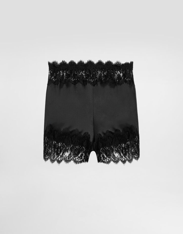 Dolce & Gabbana Satin lingerie shorts with lace detailing Black O3C09TONO13