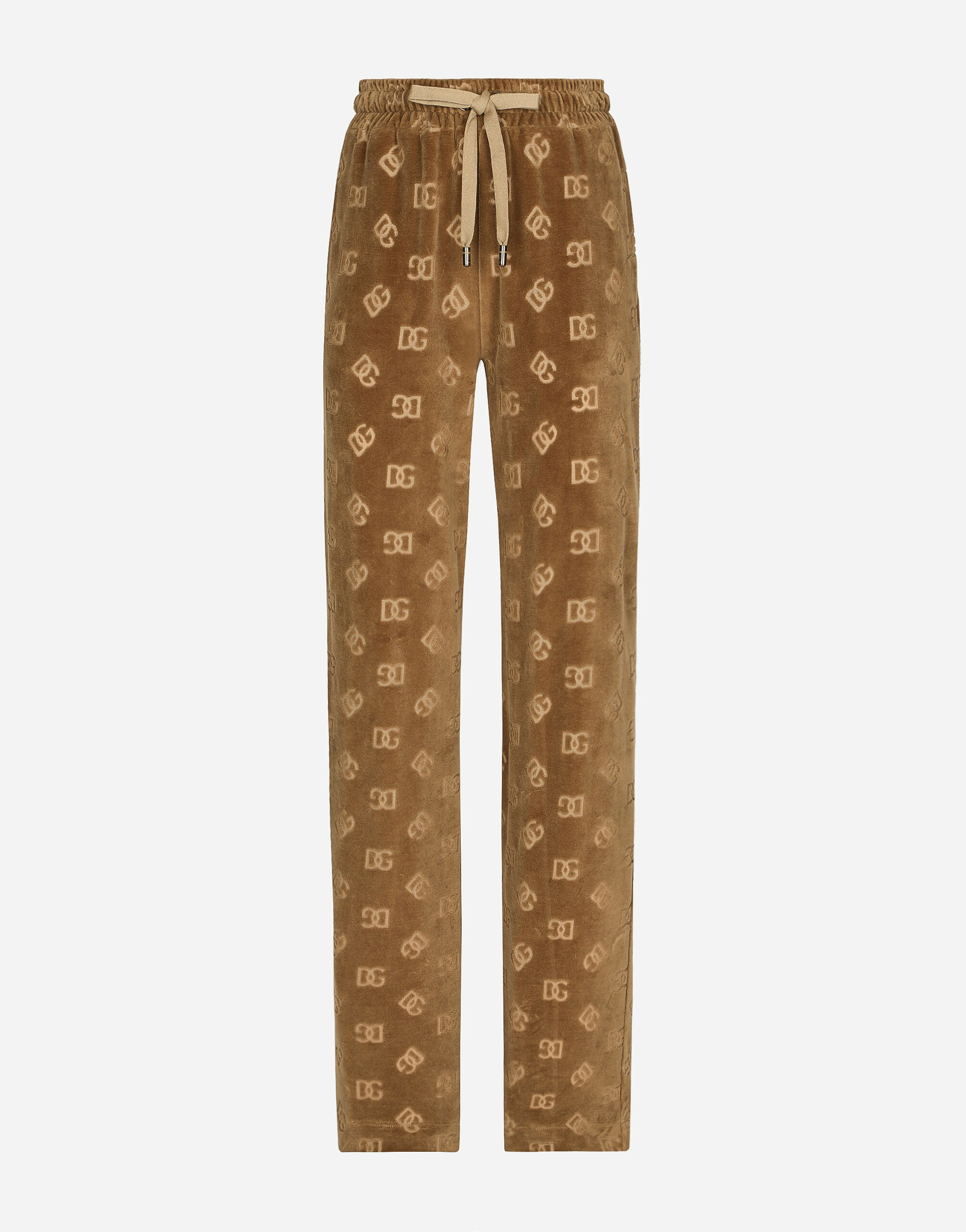 Dolce&Gabbana Chenille jogging pants with jacquard DG logo Beige FXM04TJFMR5